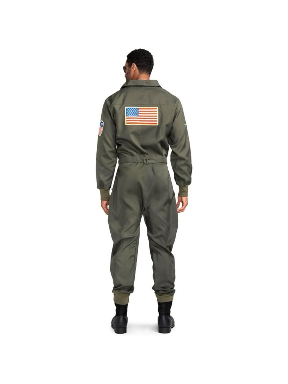 Tipsy Elves Men's Pilot Halloween Costume Green Military Flight Jumpsuit L